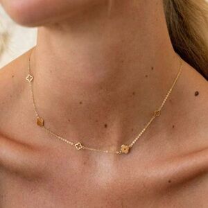 Delicate Gold Clover Station Necklace - Women Jewelry